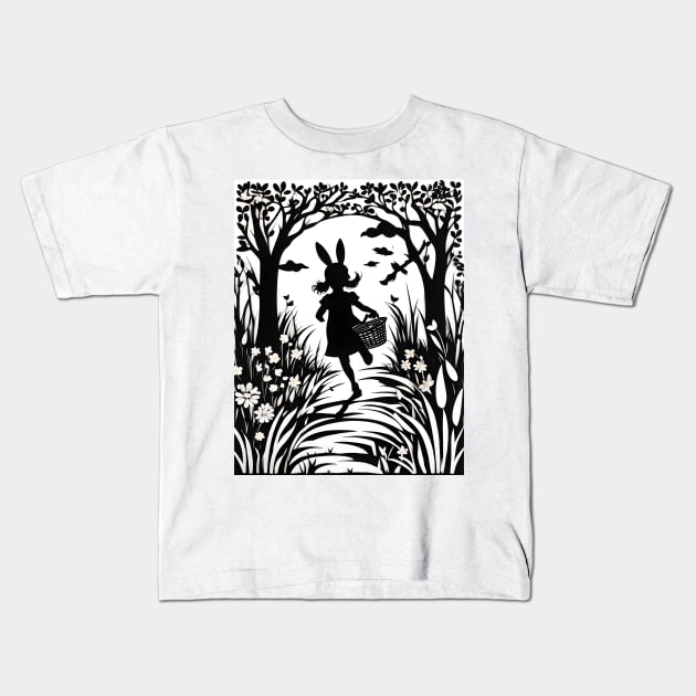 Happy Easter - paper cut of an Easter egg hunt Kids T-Shirt by Dedoma